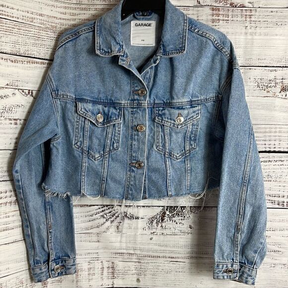 Garage Jeans jacket Womens Sz S Petite Denim Blue light Raw Hem Cotton Cowgirl - Picture 3 of 9